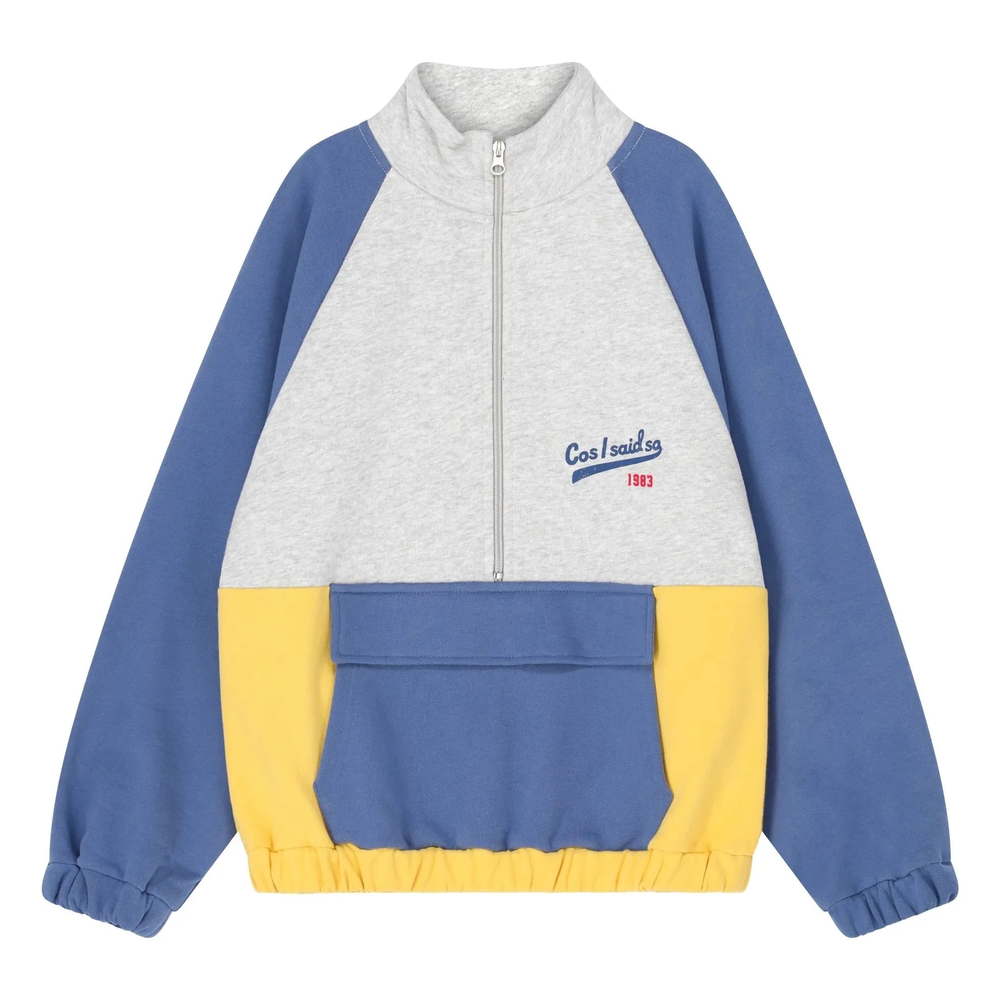 Cos I Said So - Colour-Block Sweatshirt mit Logo-Reißverschluss, Bio-Baumwolle | Grau Meliert