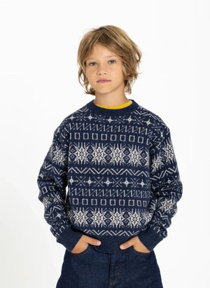 Hundred Pieces - Mika Jacquard Merinowolle Pullover | Grau Blau