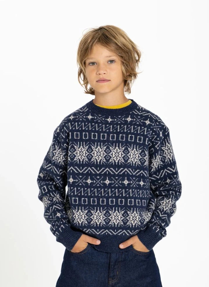 Hundred Pieces - Mika Jacquard Merinowolle Pullover | Grau Blau