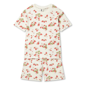 Sleepy Doe - Pyjama-Set aus Bio-Baumwolle mit Erdbeer-Motiv | Ecru