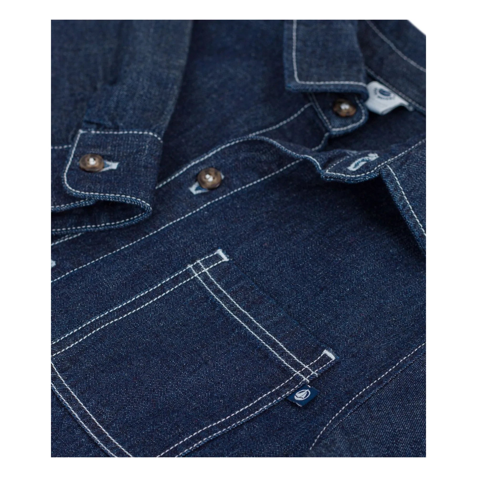 Petit Bateau - Organik Pamuk Denim Slim Fit Gömlek | Koyu Mavi