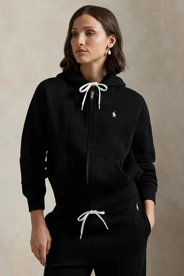Polo Ralph Lauren fermuarlı kapüşonlu kadın sweatshirt pamuklu