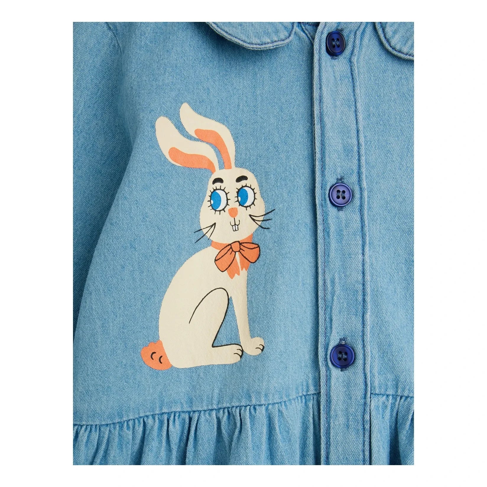 Mini Rodini - Organik Pamuklu Denim Tavşan Elbise | Mavi