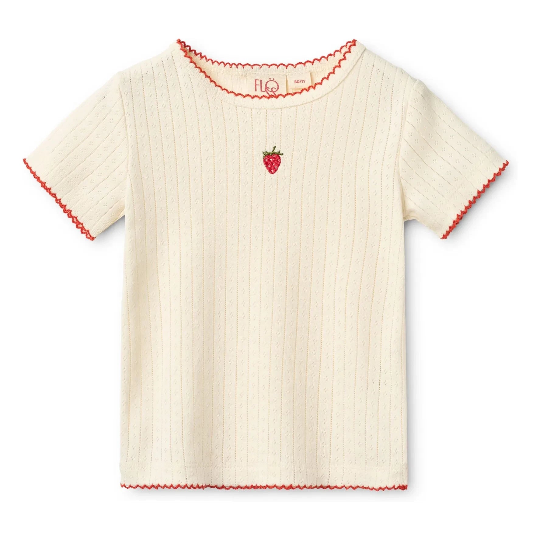 Flöss - Pointelle Flora Erdbeer T-Shirt | Creme