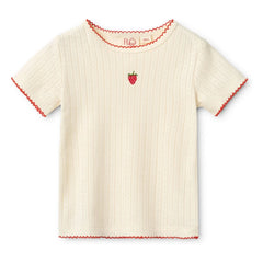 Flöss - Pointelle Flora Erdbeer T-Shirt | Creme