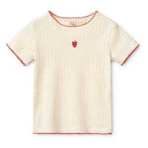 Flöss - Pointelle Flora Erdbeer T-Shirt | Creme
