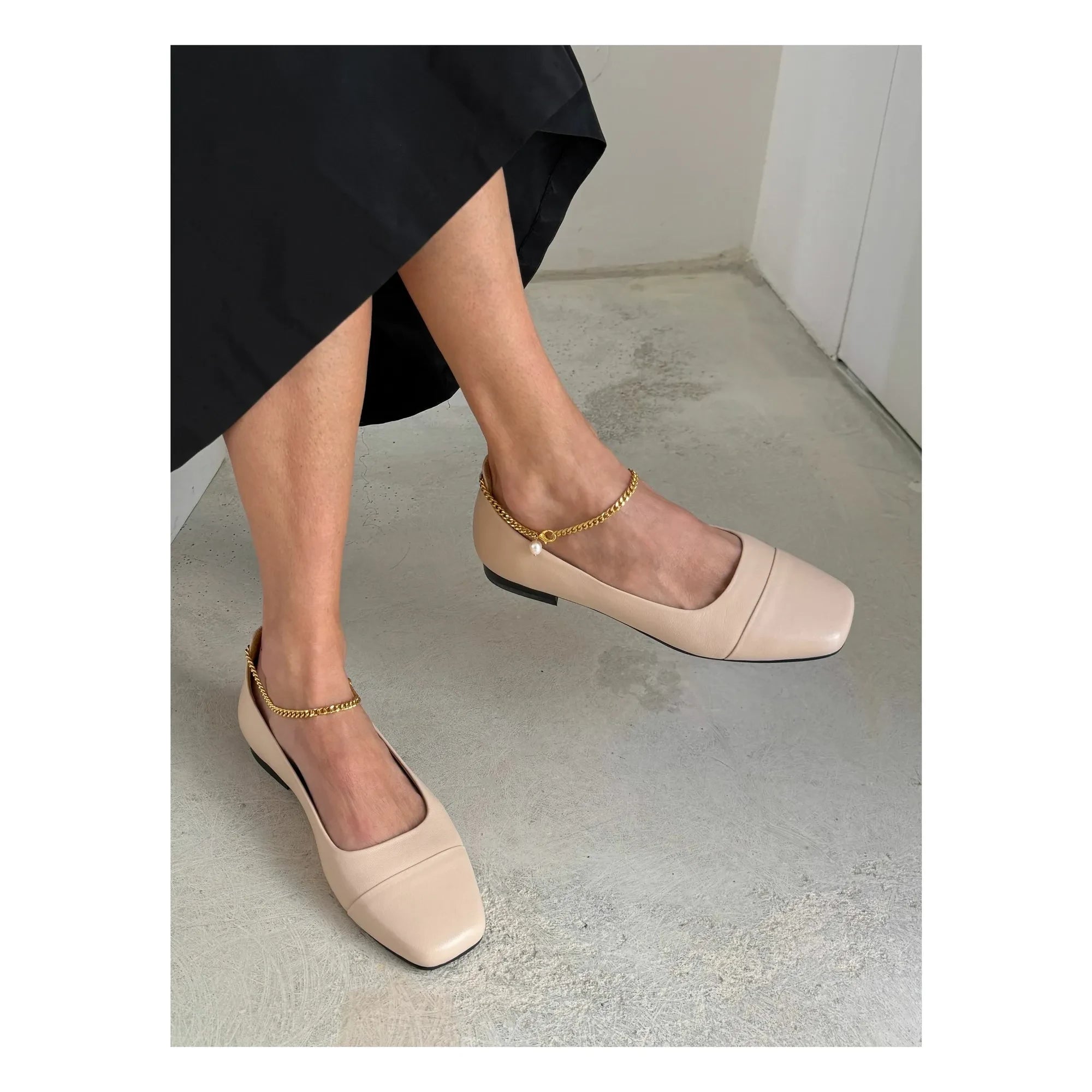 Lachoix - Nude Leder-Ballerinas