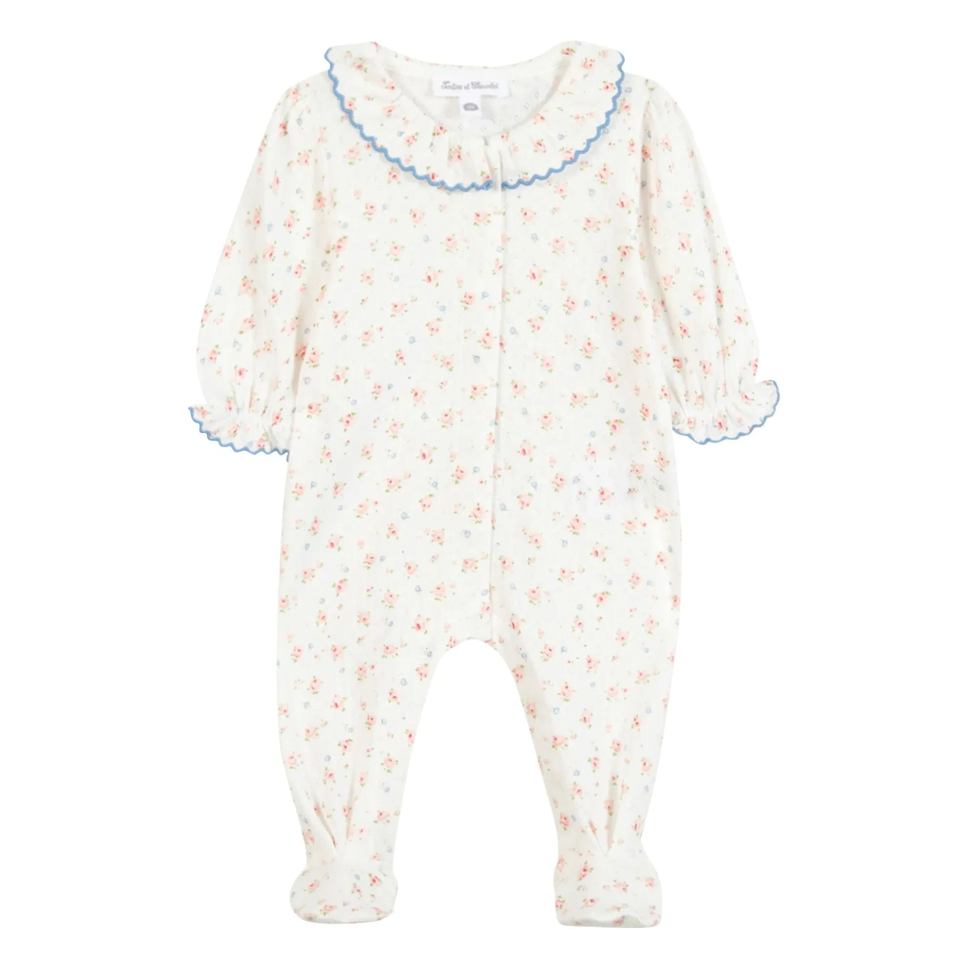 Tartine et Chocolat - Pyjama mit Blumen-Spitzenkragen | Ecru
