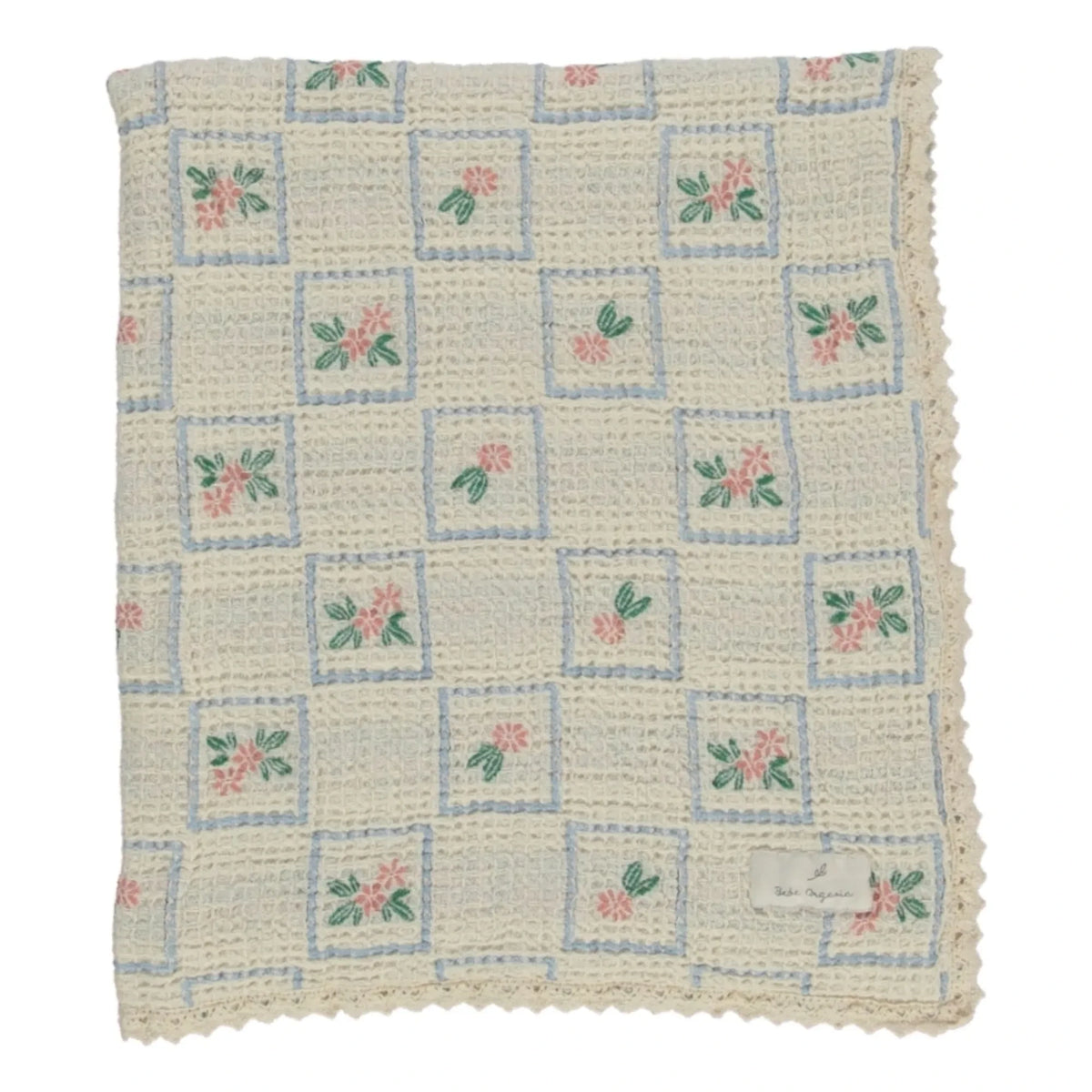 Bebe Organic - Bio-Baumwoll-Waffeldecke mit Blumenmuster | Ecru