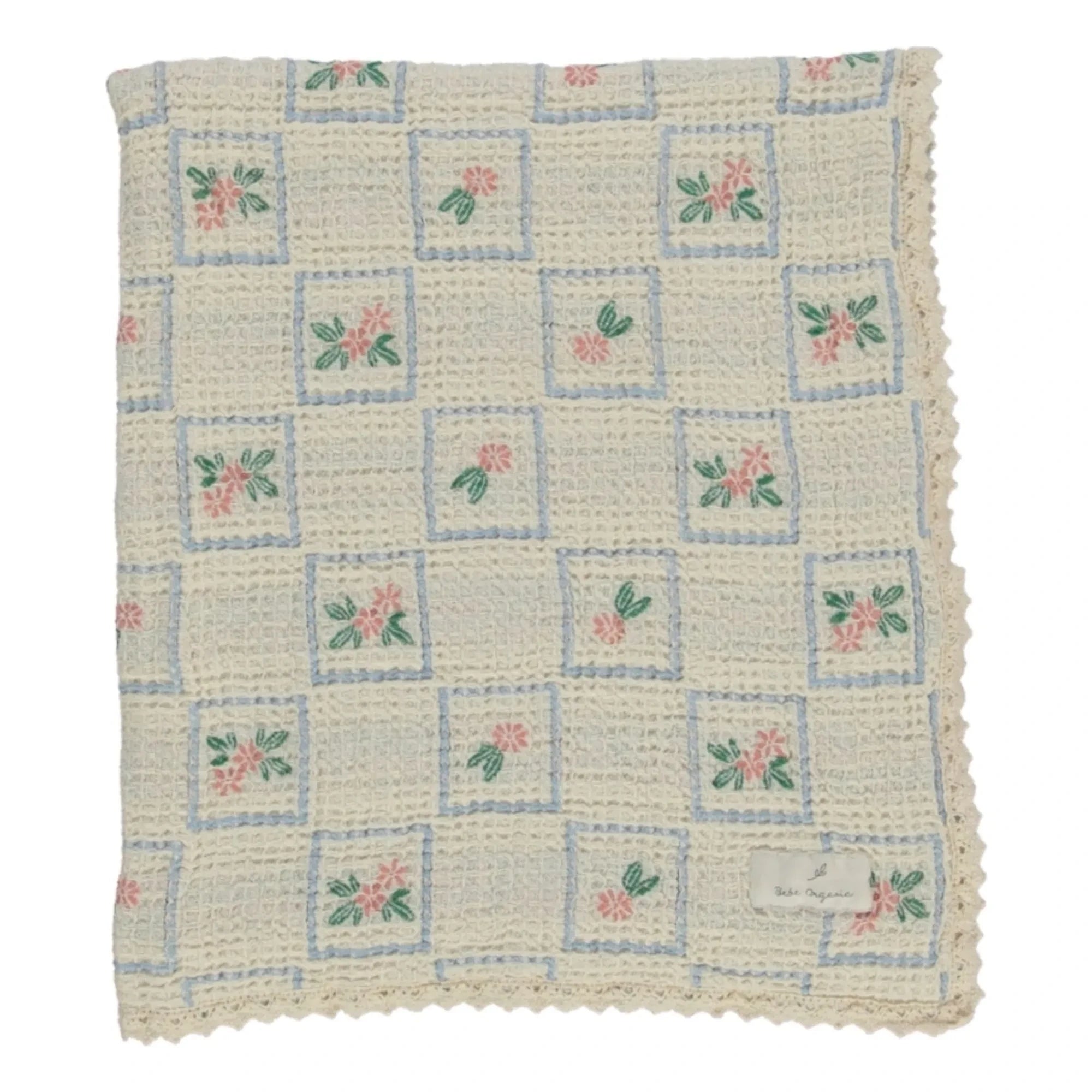 Bebe Organic - Bio-Baumwoll-Waffeldecke mit Blumenmuster | Ecru