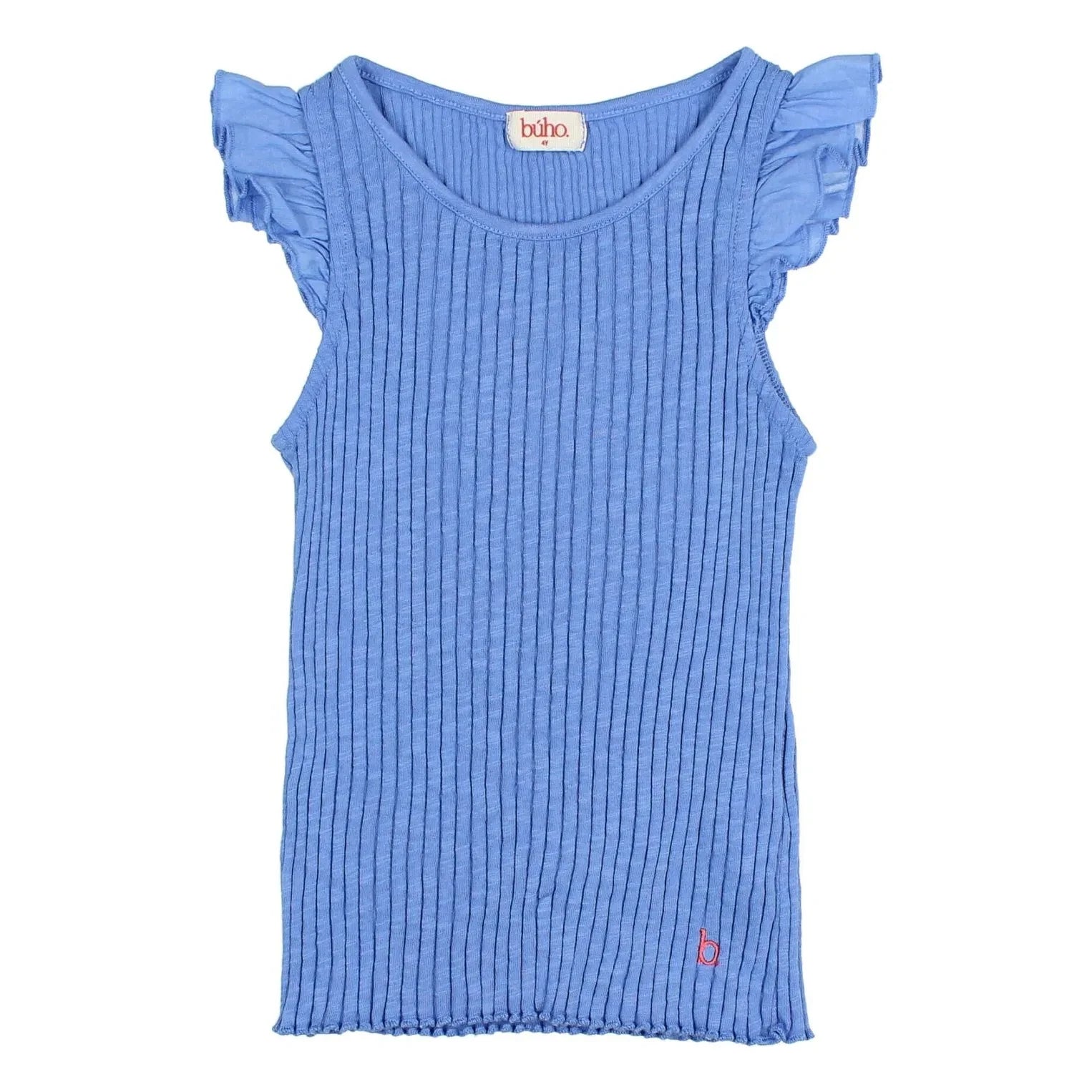 Búho - Geripptes Tanktop mit Rüschen aus Bio-Baumwolle | Azurblau