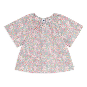 Petit Bateau - Baumwoll-Bluse mit Streifen und Blumen | Grau-Blau