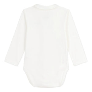 Petit Bateau - Bio-Baumwoll-Body mit Blumenstickerei am Kragen | Weiß