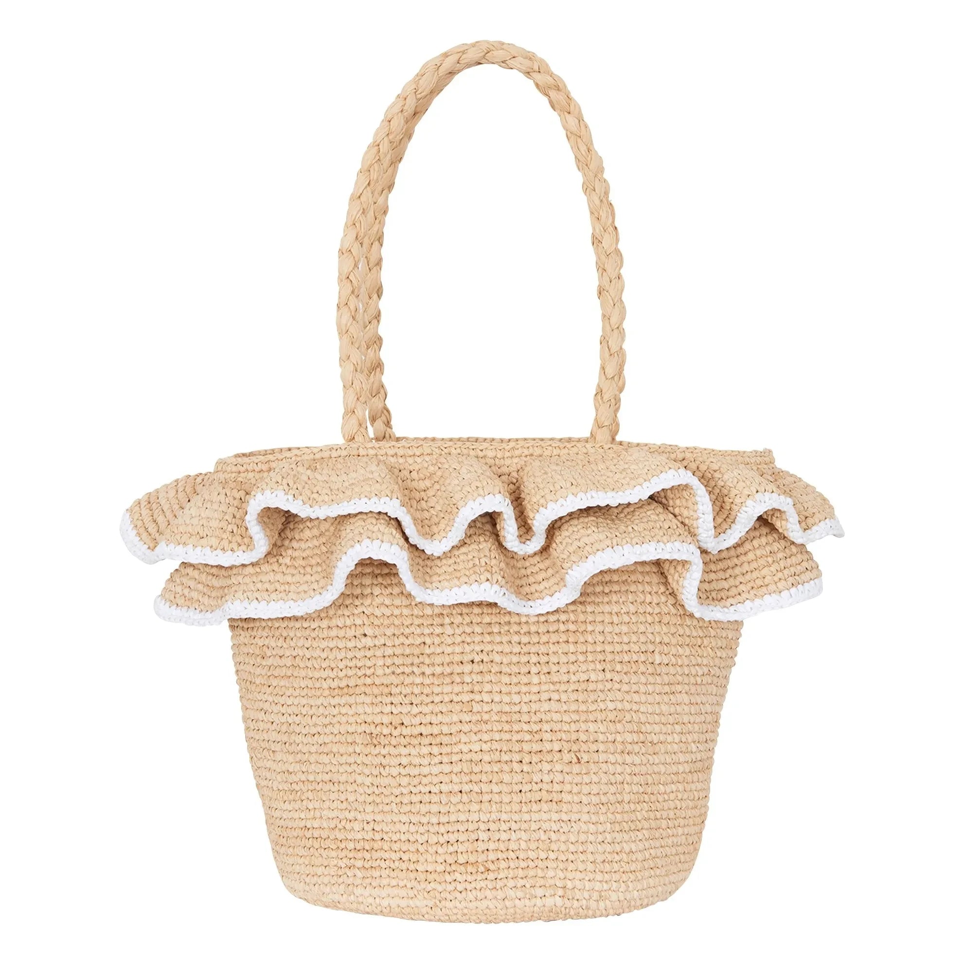 Tartine et Chocolat - Raffia-Korb mit Rüschen | Natur