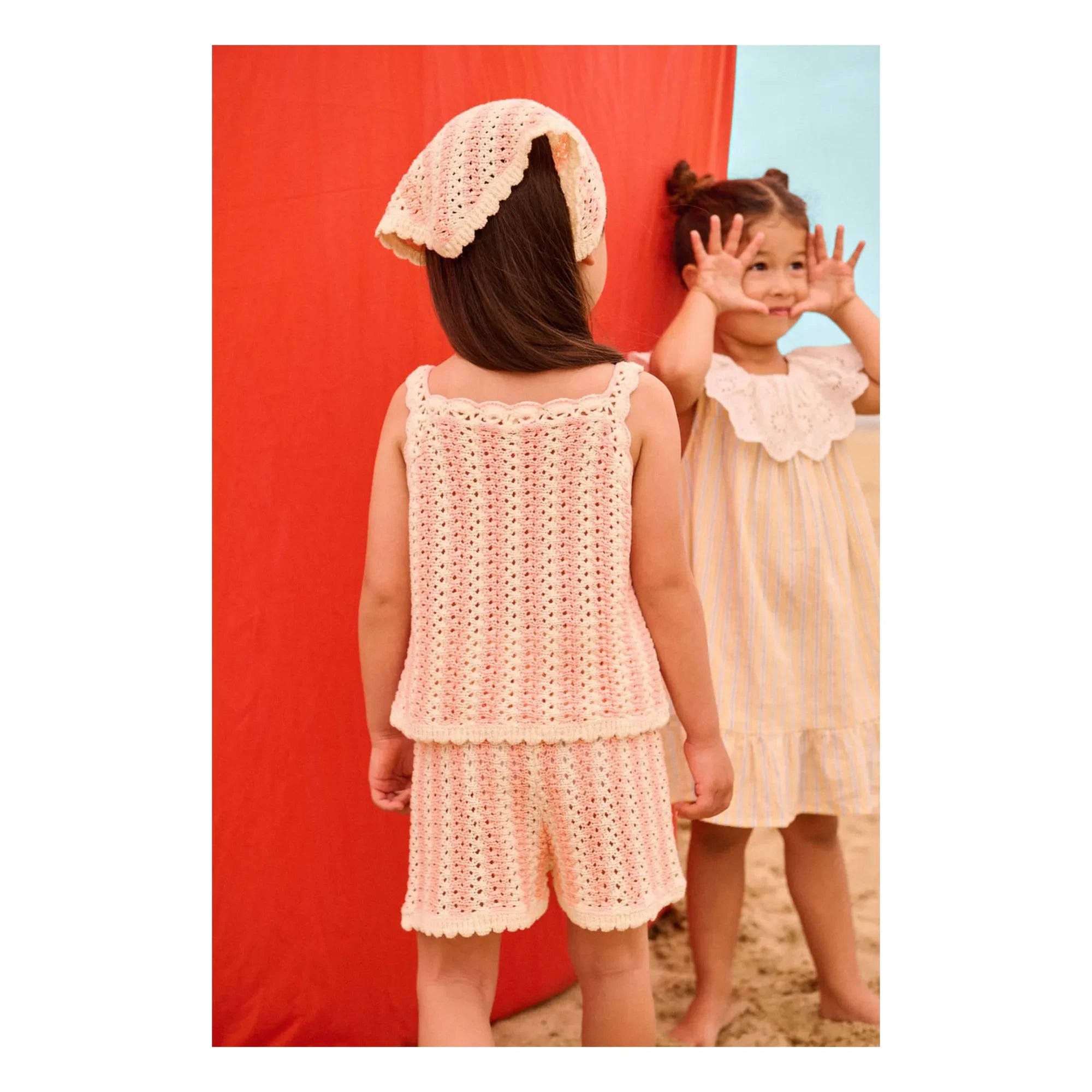 Louise Misha - Mekylane Gestreifte Shorts mit Ajourmuster | Rosa