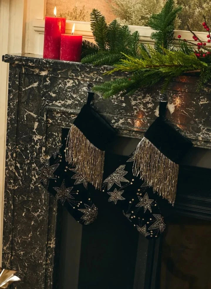 Anna + Nina - Starry Eve Samt Weihnachtsstrumpf | Schwarz