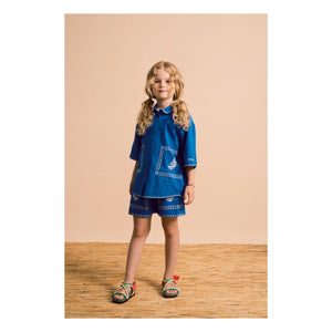 Maison Mangostan – Blau besticktes Voiles-Hemd