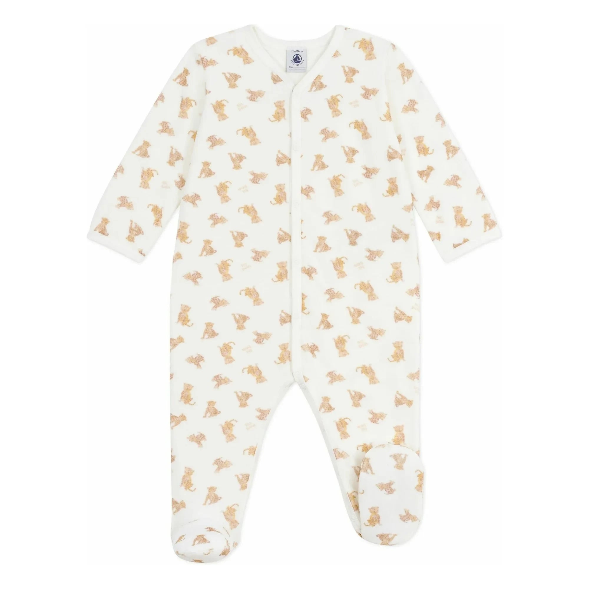 Petit Bateau - Schlaf gut Bio-Baumwoll-Pyjama mit Gepardenmuster | Ecru