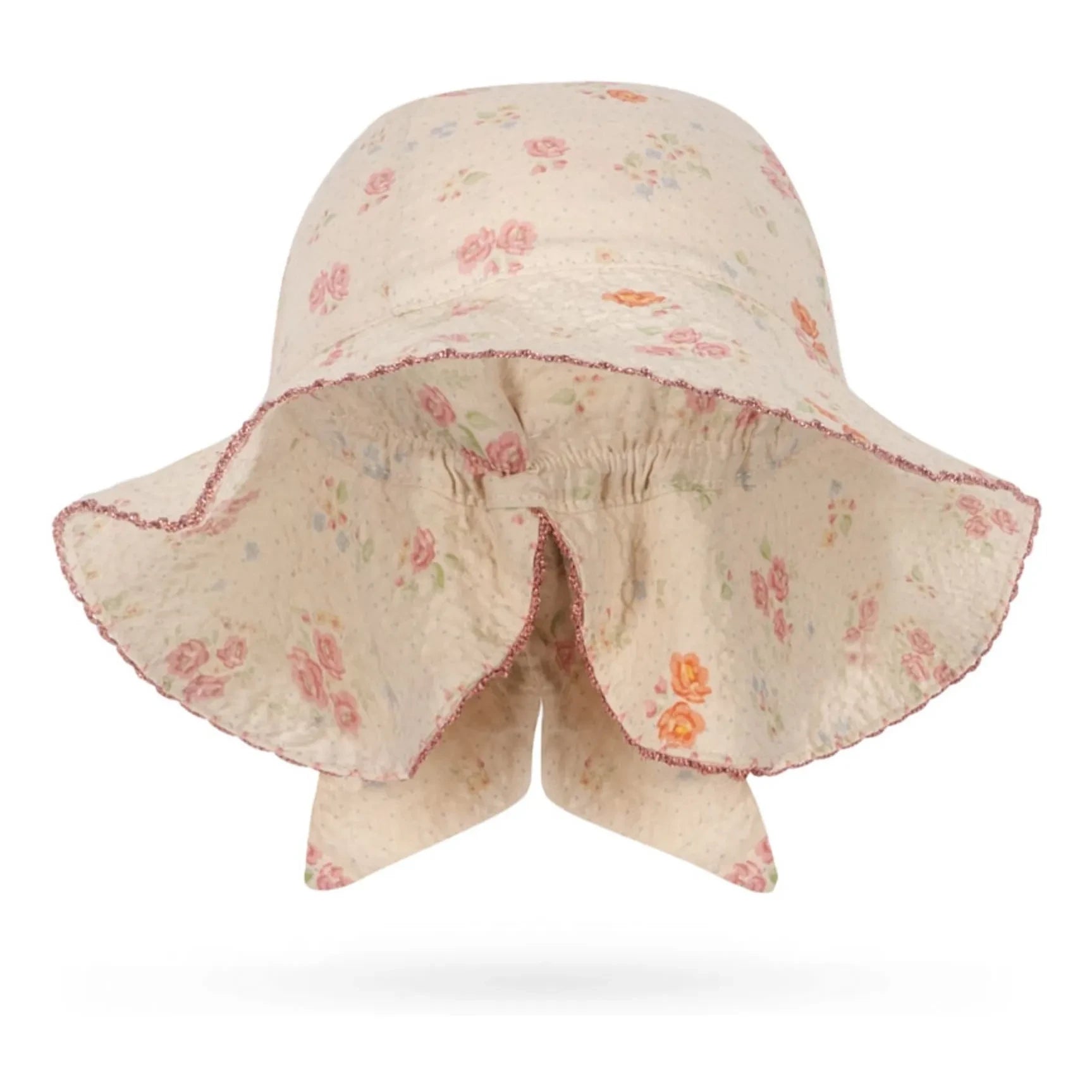 Konges Sløjd - Elin Blumenmuster Knotenmütze Bio-Baumwolle | Beige