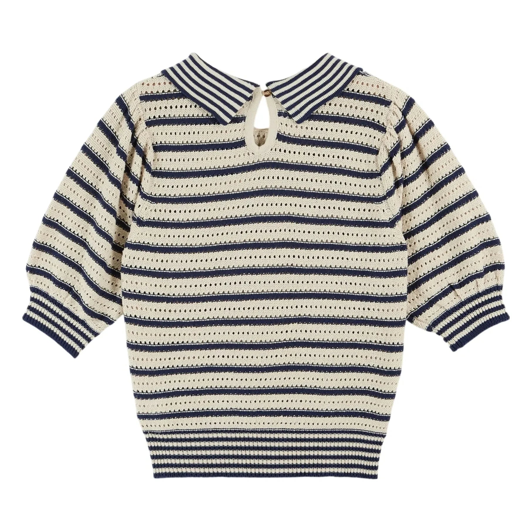Emile et Ida – Gestreifter Pullover aus Bio-Baumwolle mit Lochmuster | Marineblau