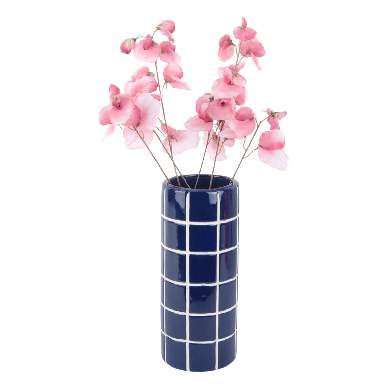 Present Time - Retro Tiles Yuvarlak Vazo | Cobalt