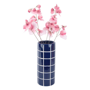 Present Time - Retro Tiles Yuvarlak Vazo | Cobalt