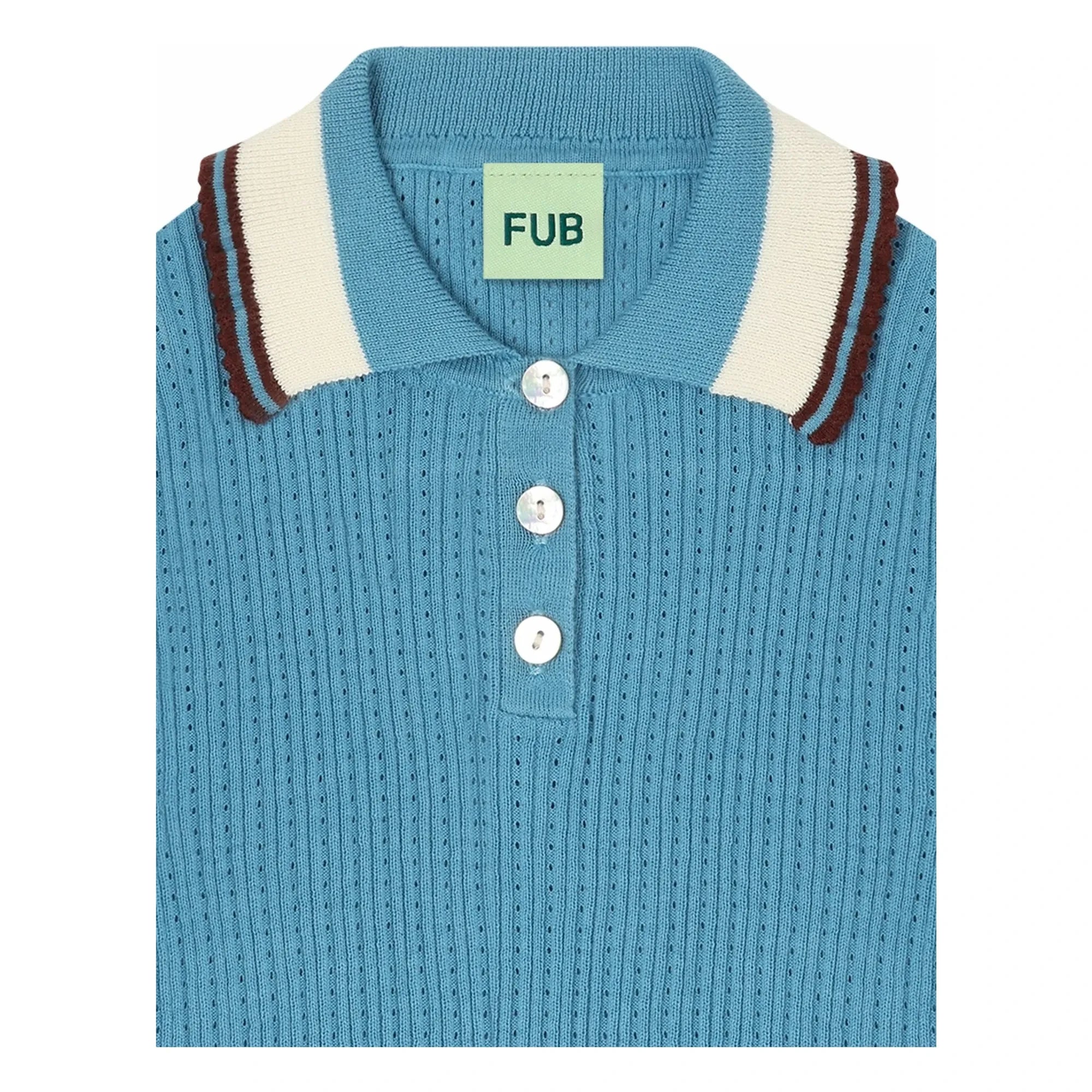 FUB - Polo Pointelle Feine Bio-Baumwollstrickware | Azure Blau