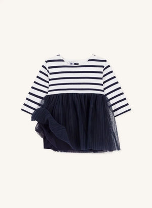 Petit Bateau - Çizgili Tül Bebek Elbisesi | Lacivert