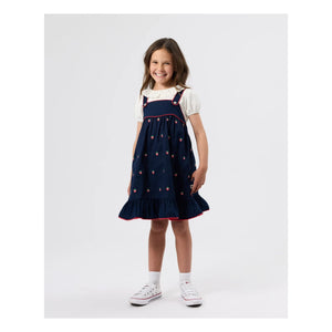 Goldie + Ace – Erdbeer Rüschenkleid | Marineblau