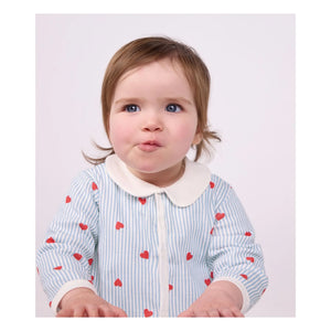 Petit Bateau - Çizgili Pijama Kalp Organik Pamuk | Mavi