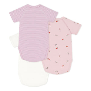 Petit Bateau - Body-Set aus 3 Blumen-Bodys aus Bio-Baumwolle | Rosa