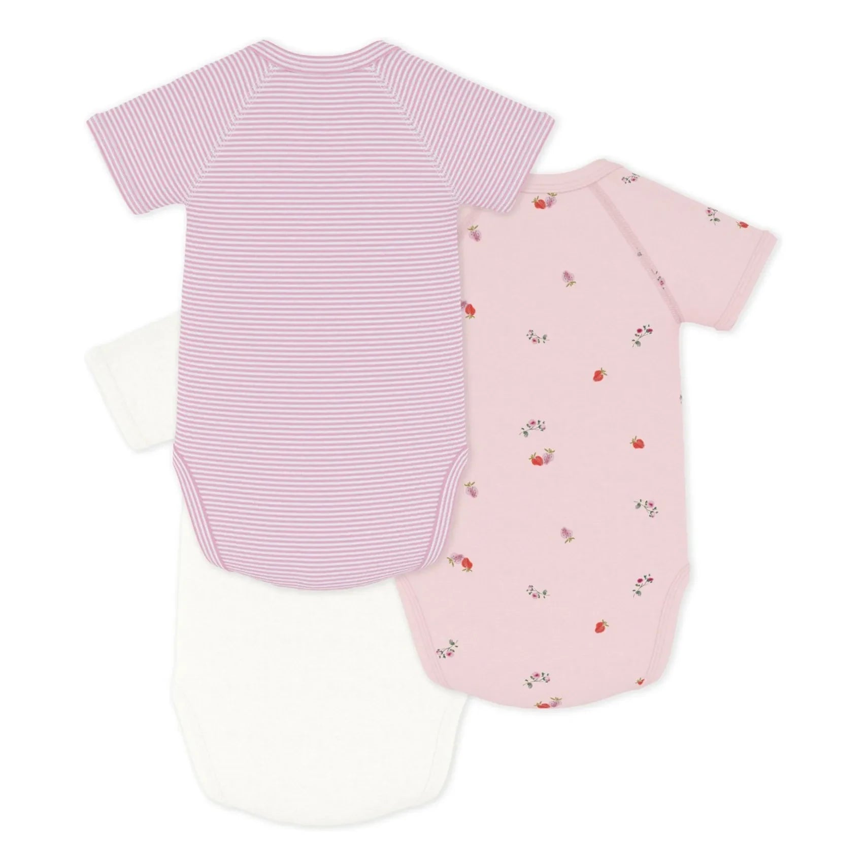 Petit Bateau - Body-Set aus 3 Blumen-Bodys aus Bio-Baumwolle | Rosa