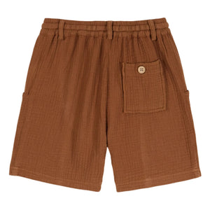 Emile et Ida - Braune einfarbige Baumwoll-Gaze-Shorts