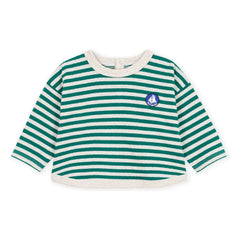 Petit Bateau - Çizgili Organik Pamuklu Bebek Tişörtü | Yeşil