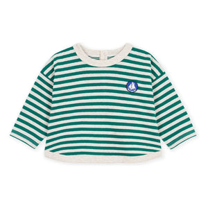 Petit Bateau - Çizgili Organik Pamuklu Bebek Tişörtü | Yeşil