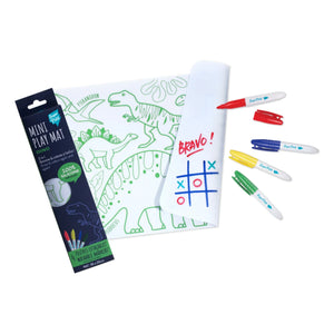 Superpetit - Doppelseitige Mini-Mal-Tischset mit 4 Filzstiften - Dinosaurier