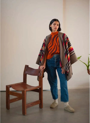 La Méricaine - Apache Recyceltes Woll-Cape | Erdbraun