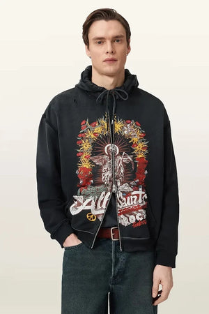 AllSaints ROQUE pamuklu erkek kapüşonlu sweatshirt