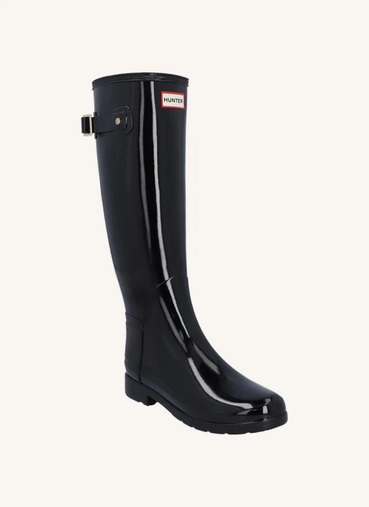 Hunter - Goldverzierte Leder Wellington Reitstiefel | Glänzend Schwarz
