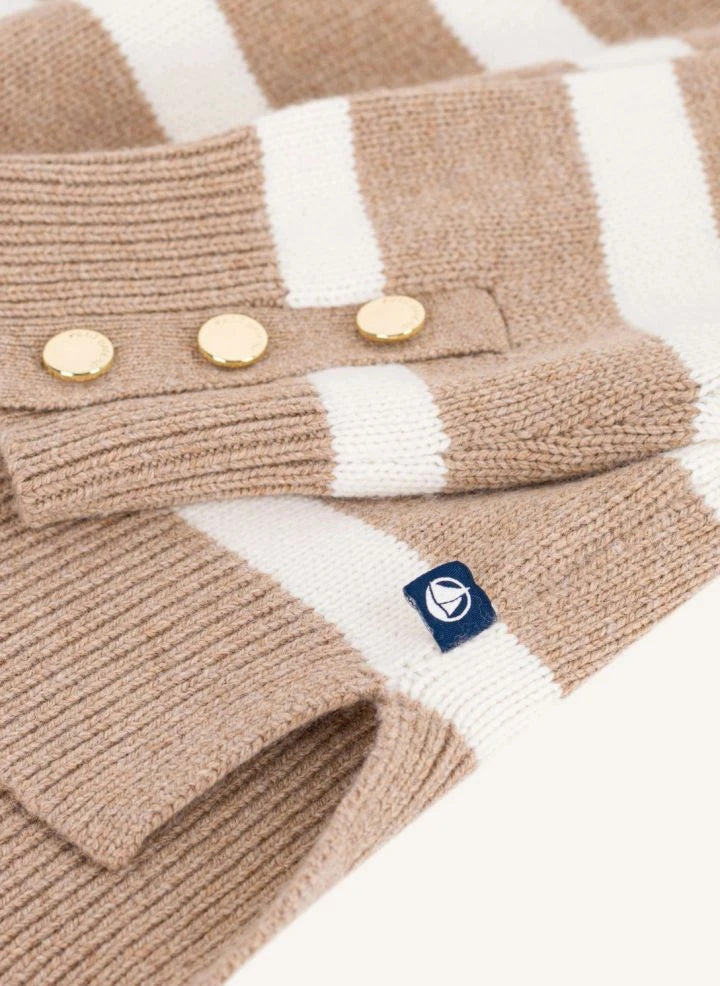 Petit Bateau - Gestreifter Wolle Rollkragenpullover | Beige