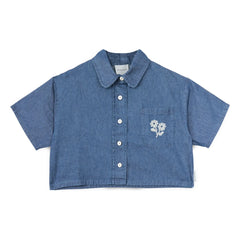 Mipounet - Jeanshemd Amélie Fleurs Baumwolle BCI | Blau