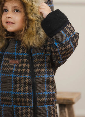 Töastie - Wasserdichter Kunstpelzteilen Kapuzen Cloud-Jacke, aus recycelten Fasern, Kariert | Blau