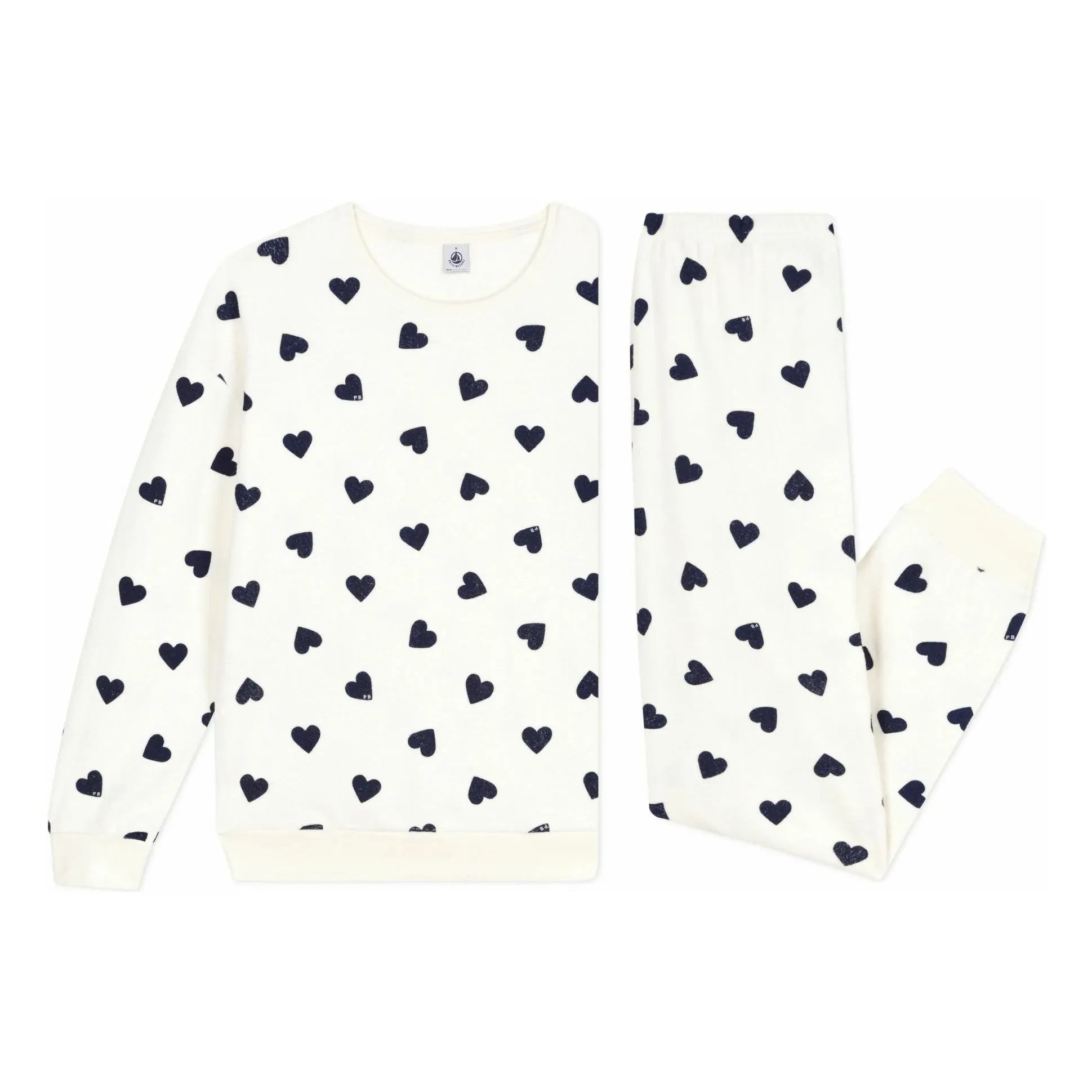 Petit Bateau - Pyjama mit Schwammherz | Ecru