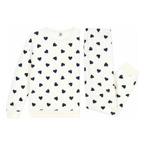 Petit Bateau - Pyjama mit Schwammherz | Ecru