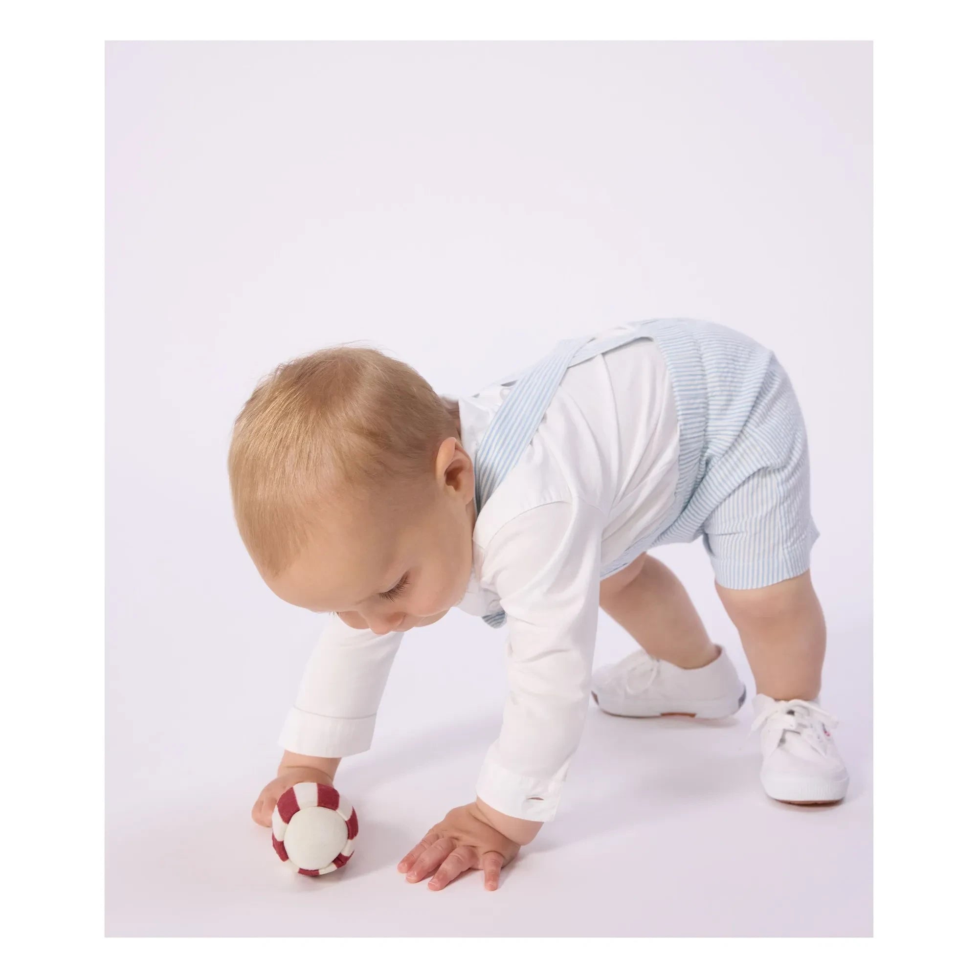 Petit Bateau - Gestreifte Seersucker Bio-Baumwoll-Kurzlatzhose | Hellblau