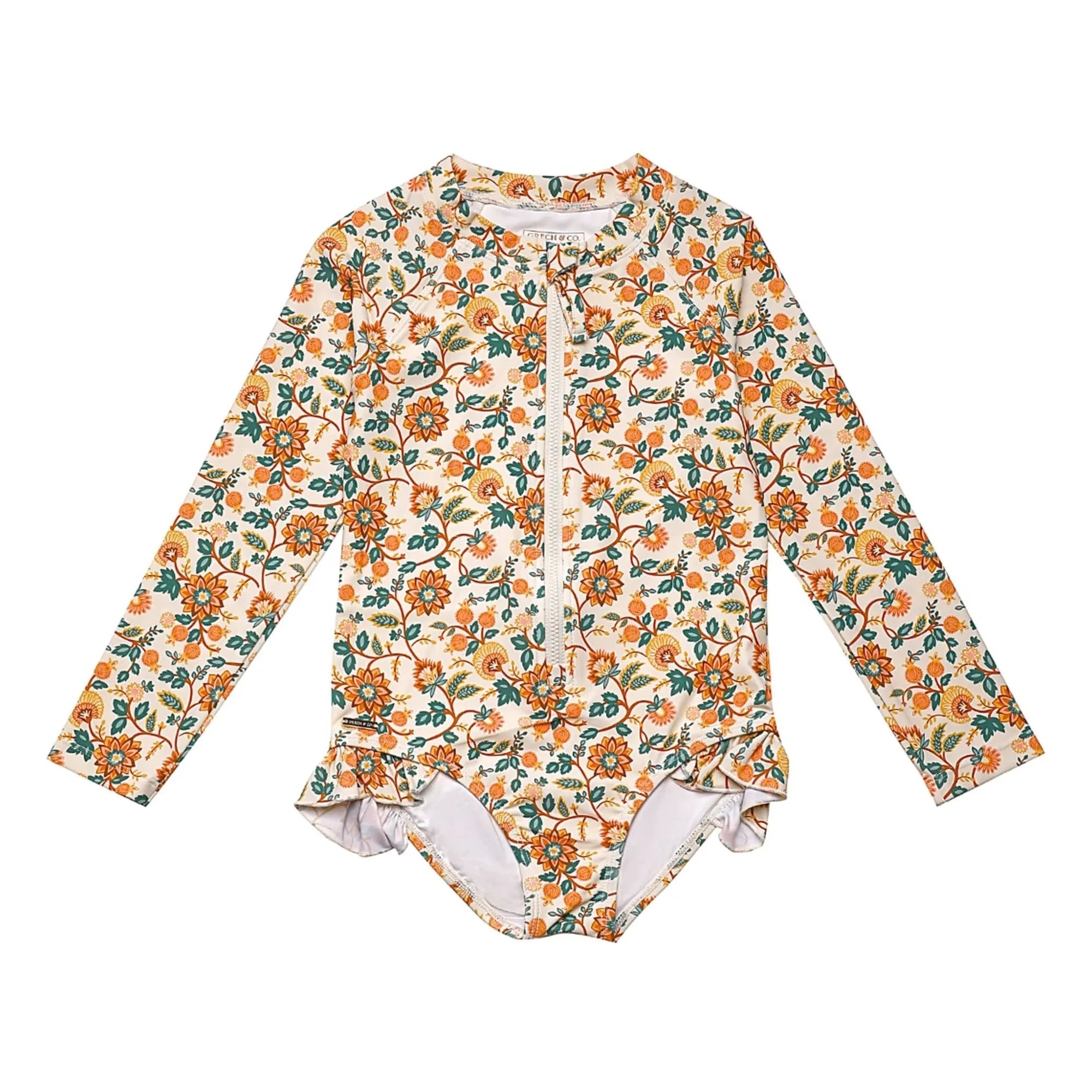 Grech & Co - 1-teiliger Badeanzug mit Blumen und Volants | Ecru