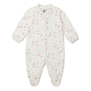 Sleepy Doe - Schlafanzug mit Füßlingen und Blumenmuster aus Bio-Baumwolle | Weiß