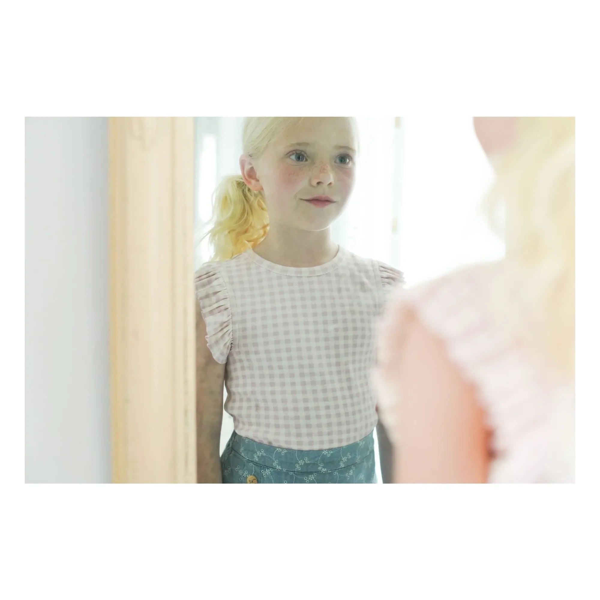 Soor Ploom - Pointelle Rüschen Gingham Bio-Baumwoll-T-Shirt | Rosa