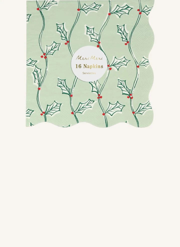 Meri Meri - Große Blockdruck Weihnachtsservietten - 16 Stück Set