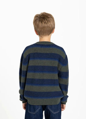Smallable Kid - Matteo Gestreifter Wollpullover | Khaki